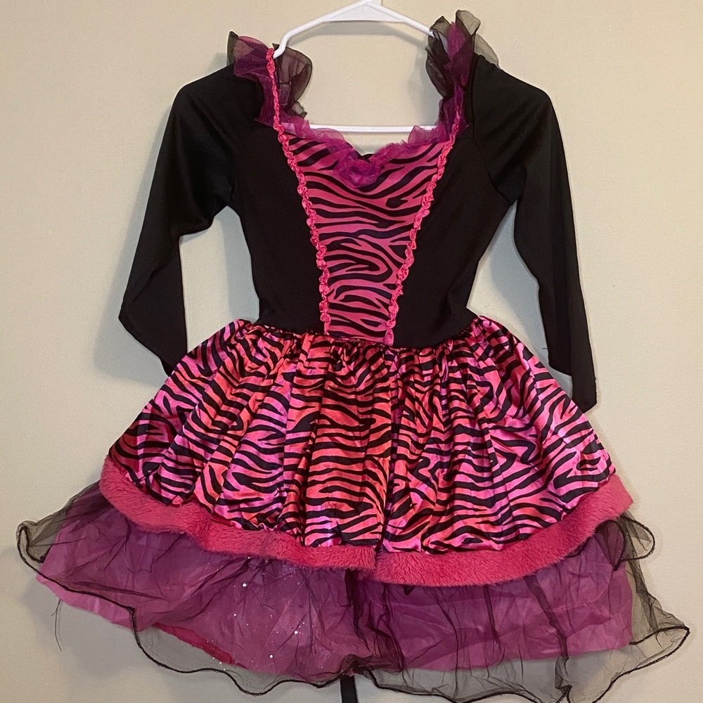 Vibrant Pink and Black Zebra Kids Dance Costume